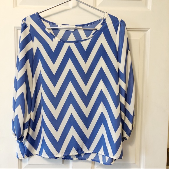 Periwinkle Blue Chevron Stripe Blouse - Picture 1 of 5